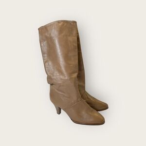 Vintage Joyce California Leather Knee High Boots Tan Taupe Size 7 M